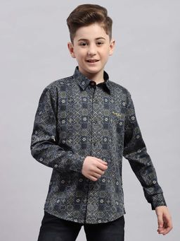 Monte Carlo - Boys Black Collar Neck Full Sleeves Shirt