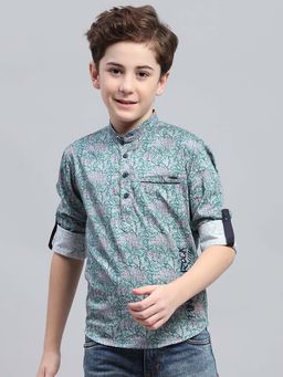 Monte Carlo - Boys Green Collar Neck Full Sleeves Shirt