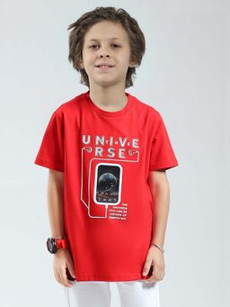 Monte Carlo - Boys Red Round Neck Half Sleeves T-Shirt