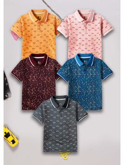 3PIN - Boys Multi-Color Collar Neck Half Sleeves Polo T-Shirt (Pack of 5)