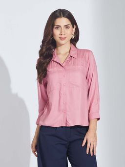 Latin Quarters - Women Pink Collar Neck Three Fourth Sleeves Shirt