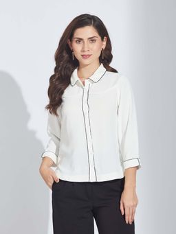 Latin Quarters - Women White Collar Neck Three Fourth Sleeves Shirt