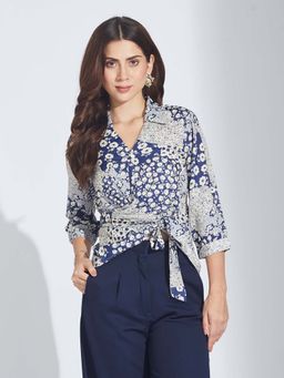 Latin Quarters - Women Blue Collar Neck Three Fourth Sleeves Shirt