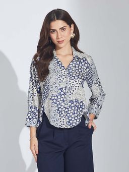 Latin Quarters - Women Blue Collar Neck Full Sleeves Shirt