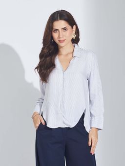 Latin Quarters - Women Blue Collar Neck Full Sleeves Shirt