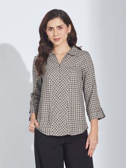 Latin Quarters - Women Brown Collar Neck Three Fourth Sleeves Shirt