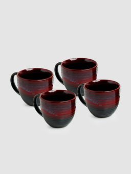 ExclusiveLane - Crimson Lava Dome Hand Glazed Studio Pottery Ceramic Coffee Tea Mugs -Set Of 4