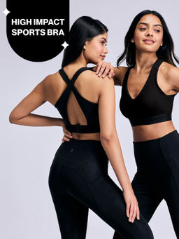 Nykd by Nykaa - High Impact Cotton CrossFLX Bounce Control Sports Bra with fixed cups NYK912 Black