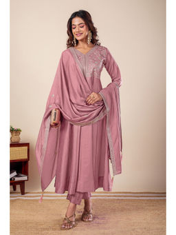 DISHWA FASHION - Women Ethnic Motifs Embroidered Empire Anarkali Kurta With Pant & Dupatta