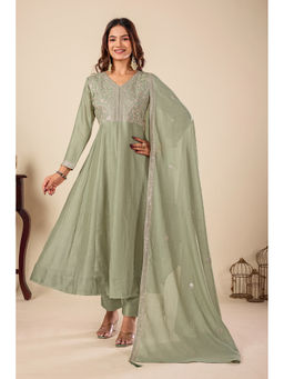 DISHWA FASHION - Women Ethnic Motifs Embroidered Empire Anarkali Kurta With Pant & Dupatta