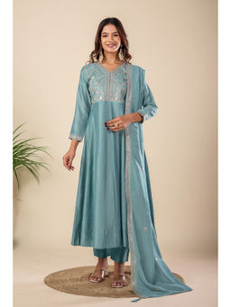 DISHWA FASHION - Women Ethnic Motifs Embroidered Empire Anarkali Kurta With Pant & Dupatta