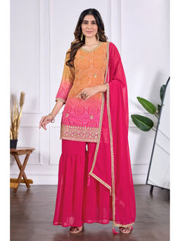 DISHWA FASHION - Women Bandhani Printed Regular Kurta With Sharara & Dupatta