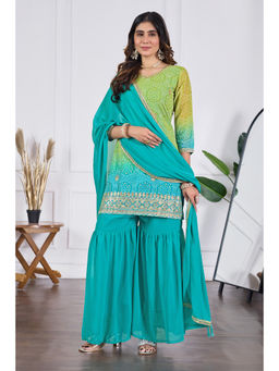 DISHWA FASHION - Women Bandhani Printed Regular Kurta With Sharara & Dupatta