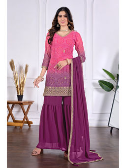 DISHWA FASHION - Women Bandhani Printed Regular Kurta With Sharara & Dupatta