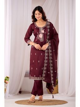 DISHWA FASHION - Women Embroidered Pure Silk Kurta With Pant & Dupatta
