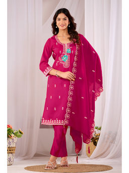 DISHWA FASHION - Women Embroidered Pure Silk Kurta With Pant & Dupatta