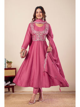 DISHWA FASHION - Women Ethnic Motifs Embroidered Empire Anarkali Kurta With Pant & Dupatta