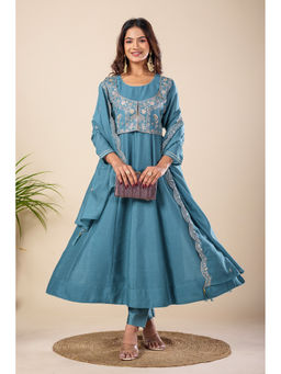 DISHWA FASHION - Women Ethnic Motifs Embroidered Empire Anarkali Kurta With Pant & Dupatta