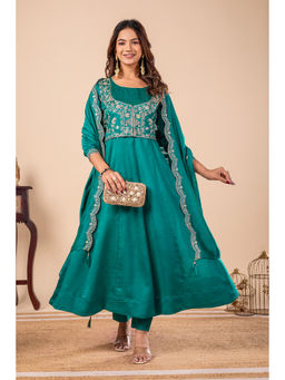DISHWA FASHION - Women Ethnic Motifs Embroidered Empire Anarkali Kurta With Pant & Dupatta