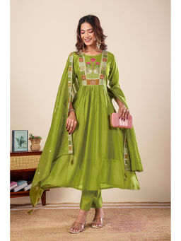 DISHWA FASHION - Women Floral Embroidered Empire Anarkali Kurta With Pant & Dupatta