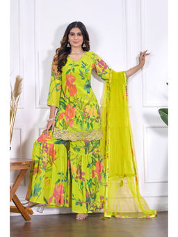 DISHWA FASHION - Women Floral Printed Regular Sequinned Kurta With Sharara & Dupatta