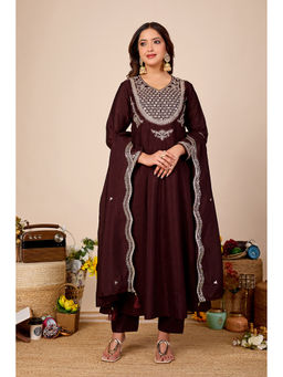 DISHWA FASHION - Women Yoke Embroidered Anarkali Kurta With Pant And Dupatta