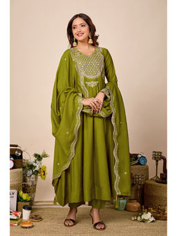 DISHWA FASHION - Women Yoke Embroidered Anarkali Kurta With Pant And Dupatta