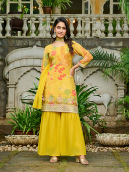 DISHWA FASHION - Women Embroidered Printed Kurta With Sharara And Dupatta