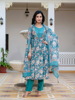 DISHWA FASHION - Women Floral Printed Anarkali Kurta With Pant And Dupatta