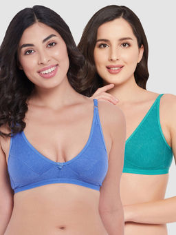 Clovia - (Pack of 2) Cotton Non-Padded Non-Wired Demi Cup T-Shirt Bra (Multi-Color)
