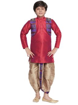 Jeetethnics - Boys Pink Kurta Set With Dhoti Pants And Jacket (Set of 3)