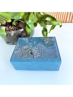 Faaya Gifting - Ethnic Chintz Bevelled Glass Keepsake Blue Box