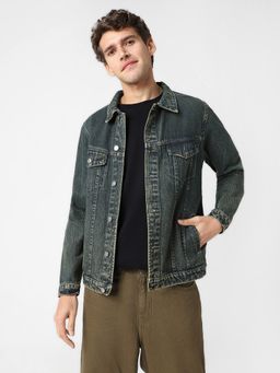 Urbano Fashion - Men Blue Regular Fit Washed Full Sleeve Denim Jacket