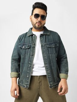 Urbano Plus - Men Blue Regular Fit Washed Full Sleeve Denim Jacket