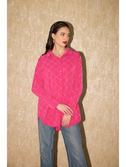 SHIAN - Pink Crystal Criss Cross Shirt
