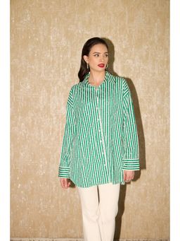 SHIAN - Green Strip Crystal Criss-Cross Shirt