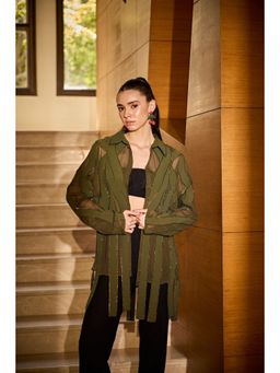 SHIAN - Olive Panel Adornment Shirt