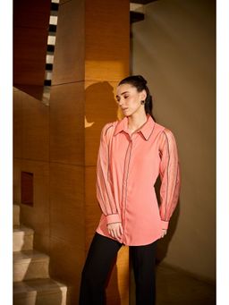 SHIAN - Peach Noir Blossom Trim Shirt