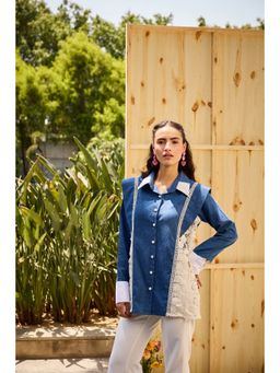 SHIAN - Blue Soft Denim Mesh Detailing Shirt
