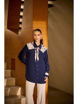 SHIAN - Navy Blue Royal Scarf Tie Finish Shirt
