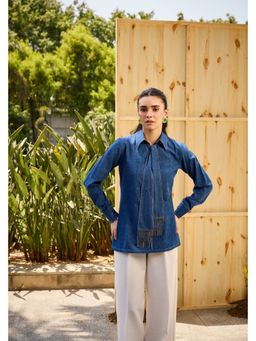 SHIAN - Blue Tassel Tie Dainty Denim Top