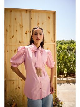 SHIAN - Pink Tassel Tie Soft Pink Hues Shirt