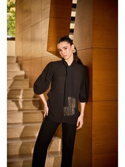 SHIAN - Black Tassel Tie Affair Top