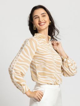 JULO - Whispering Sunshine Elegant Shirt Beige and White