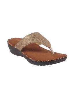 Mochi - Womens Antique Gold Wedges HeelsMochi Women Antic Gold Synthetic Embellished Flipflops
