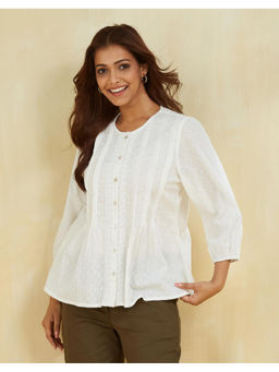 Fabindia - White Cotton Self Design Top