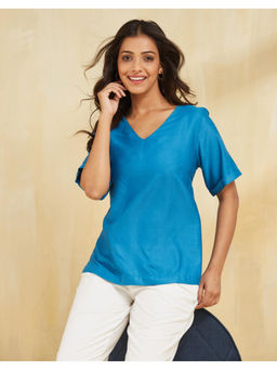 Fabindia - Blue Viscose Silk Top
