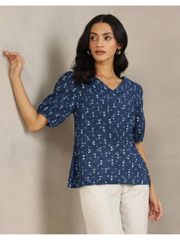 Fabindia - Indigo Cotton Polka Dots Top