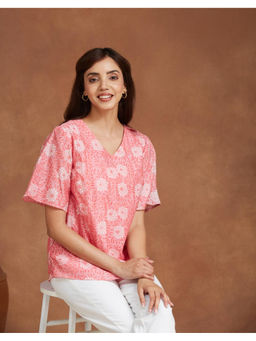 Fabindia - Pink Cotton Silk Printed Top
