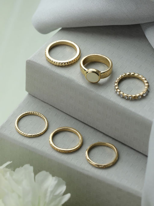 Priyaasi Stylish Gold Plated Ring (Pack of 6)